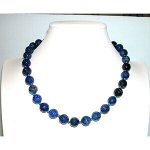 Blue Dragon Vein Agate Beaded Necklace With Magnetic Clasp